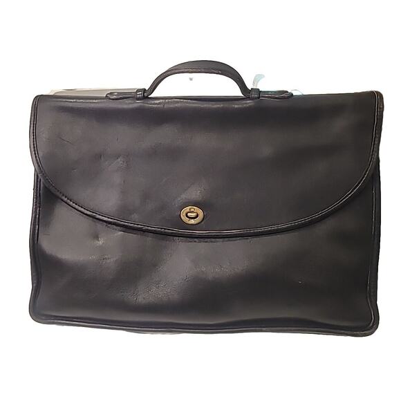 Vintage Coach Black Leather Briefcase Tote Laptop Bag Document Holder - Picture 13 of 16